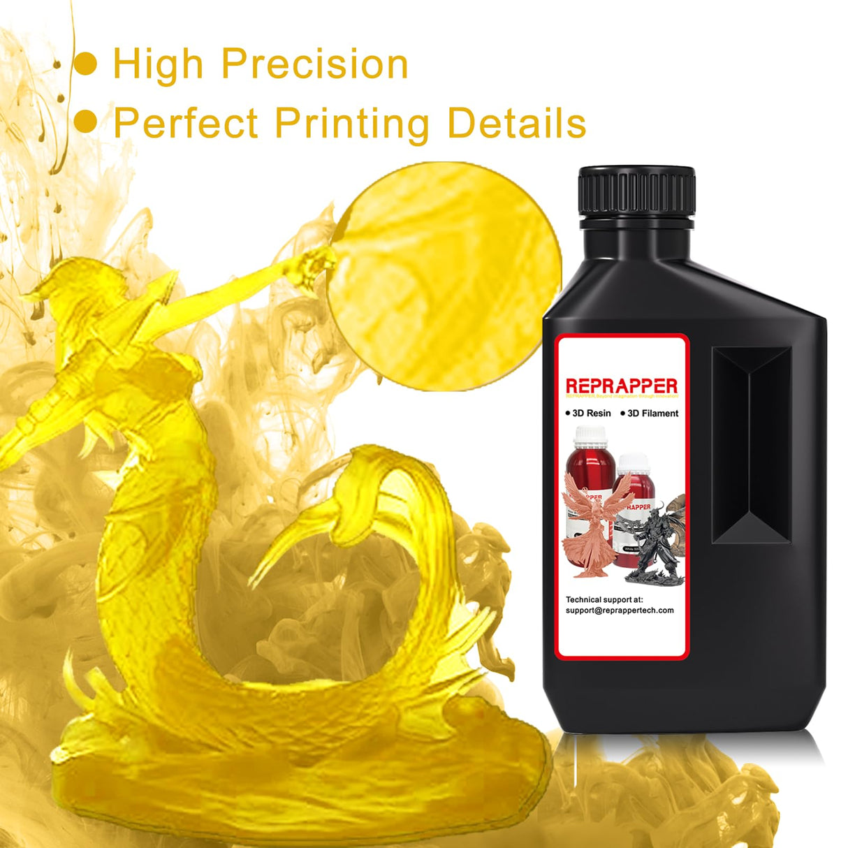 Reprapper Translucent Yellow 3D Printer Resin, 405nm Fast UV-Curing 1kg Transparent Yellow Standard Resin, 3D Printing Resin Photopolymer Sensitive Resin for LCD Printer, Clear Yellow 1000g RepRapper