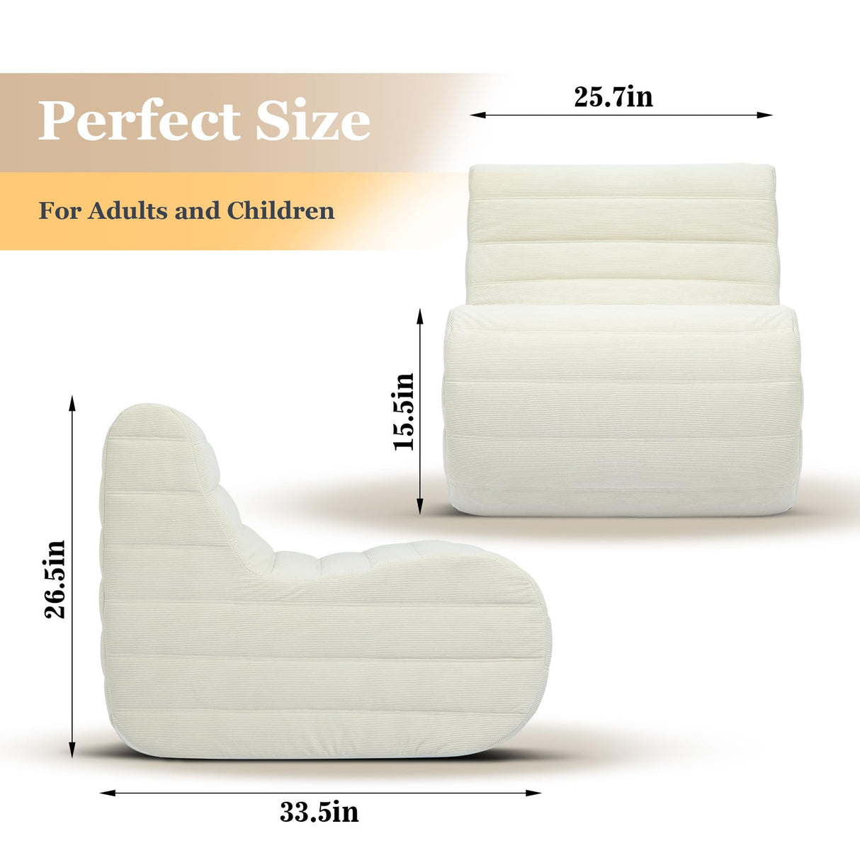 KKdema Bean Bag Chair, Fireside Bean Bags Lazy Sofa Sack, Big Beanbag Chair Floor Couch, Memory Foam Lounge Chair for Bedroom, Living Room, Office and Home, White KKdema