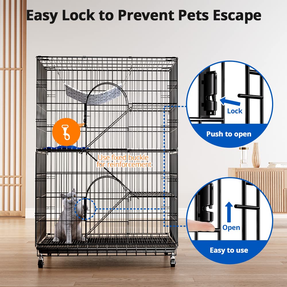 PawGiant 4-Tier Cat Cage 51 Inch Cat Crate Kennel Enclosure Playpen Large Metal Pet Cat Kitten Ferret Animal House Cage Indoor Outdoor with 2 Doors & 1 Hammock PawGiant