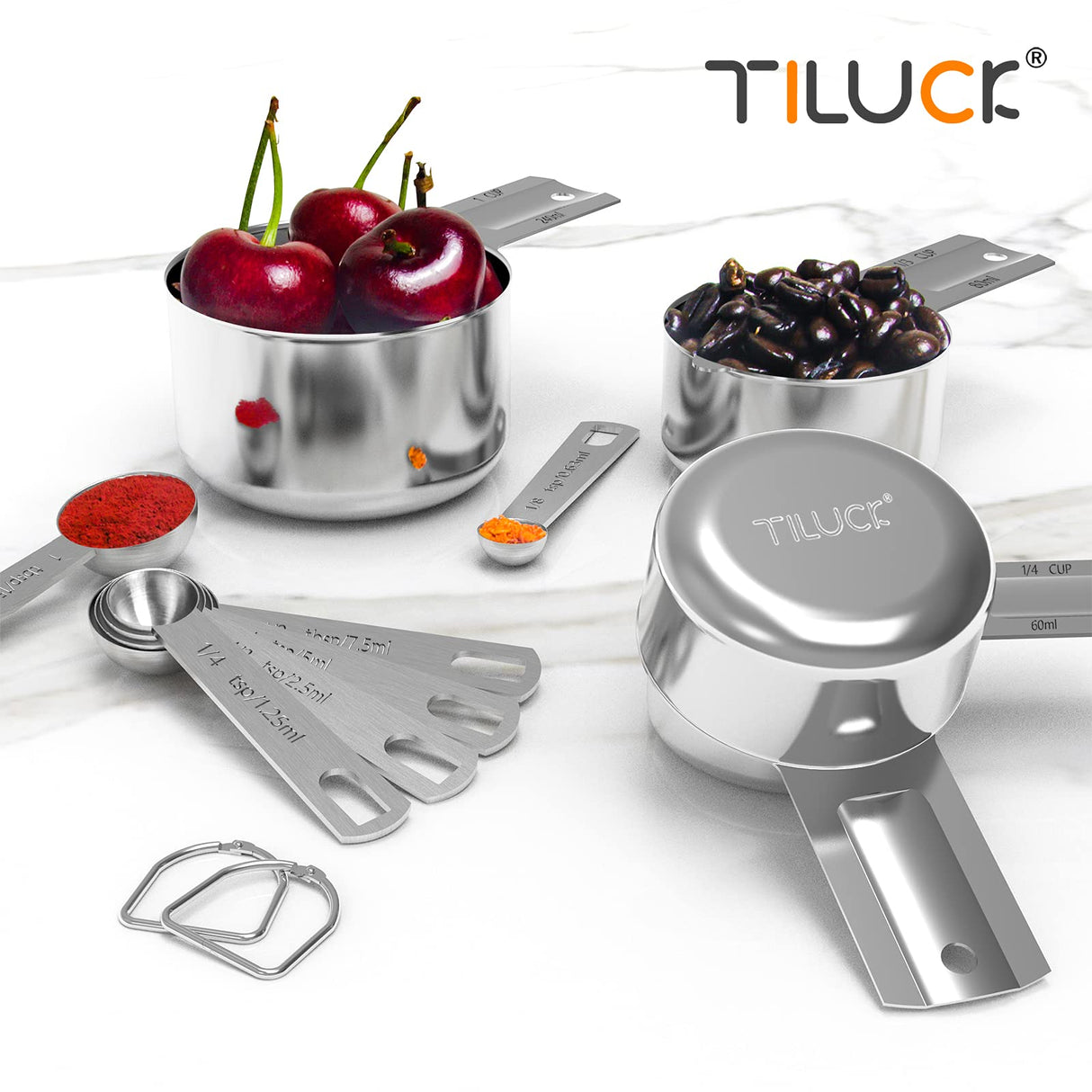 TILUCK Stainless Steel Measuring Cups & Spoons Set, Cups and Spoons,Kitchen Gadgets for Cooking & Baking (Medium) TILUCK