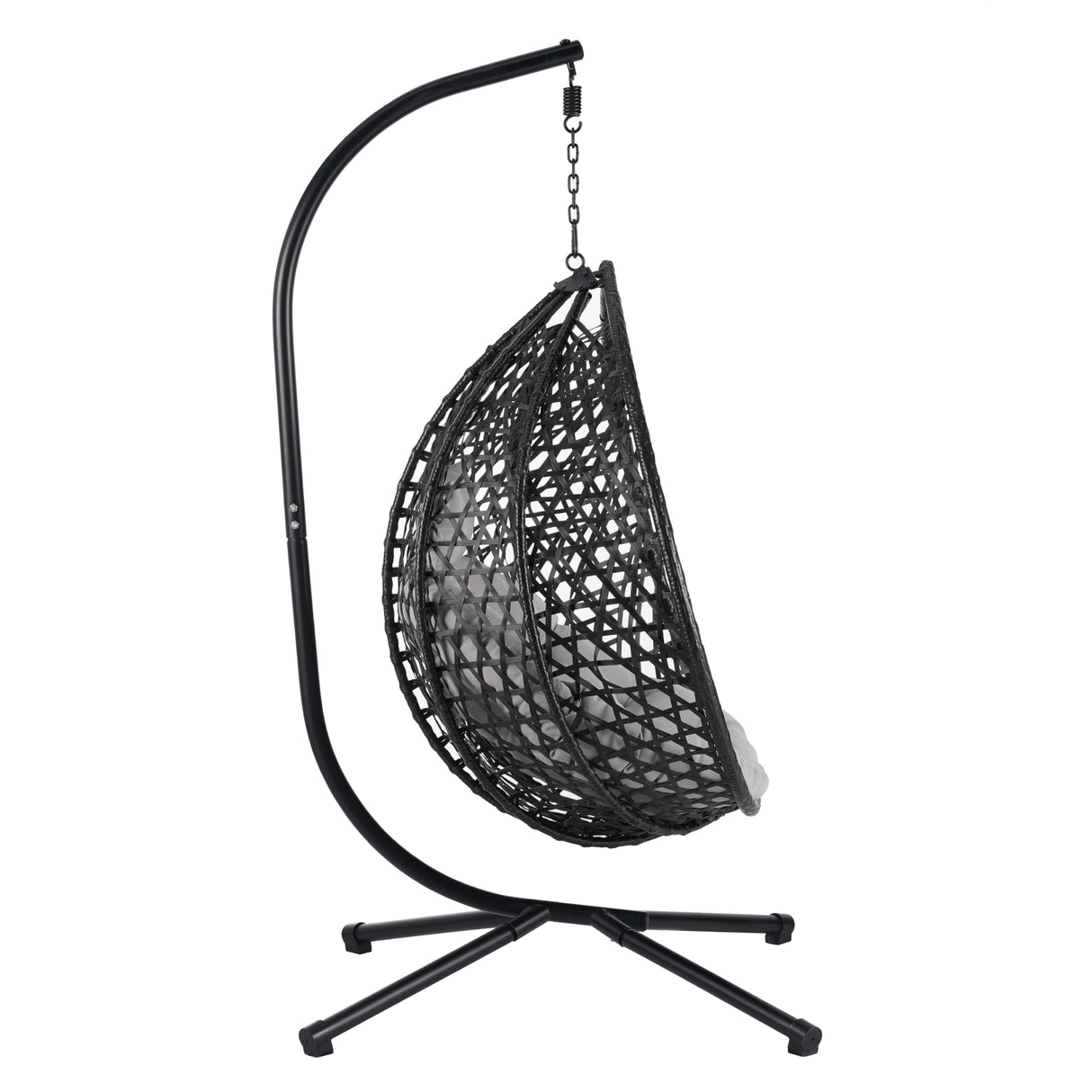 Hanging Egg Chair with Stand, Patio Rattan Wicker Patio Basket Hanging Chair, Garden Rattan Swing Hammock Chairs for Outside Balcony, Porch, Poolside, Indoor Outdoor, 330lbs Capacity, Black+ Grey FAROUCHE