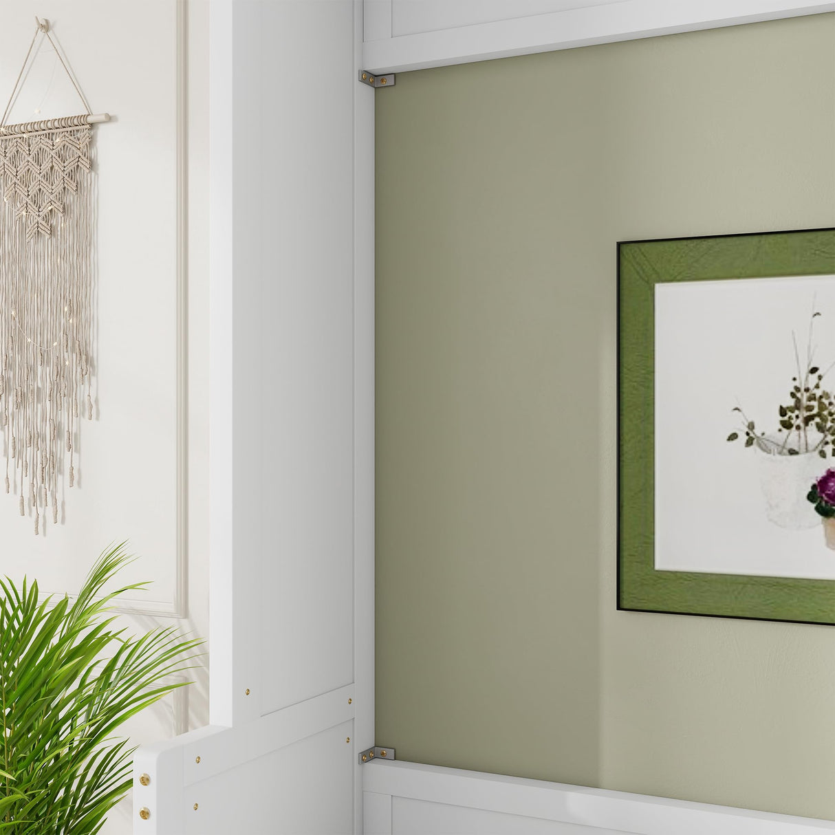 LUMISOL Queen Size Solid Wood Murphy Bed with Desk, Space Saving Hidden Wall Bed, Wall Bed Cabinet with Gas Struts, White LUMISOL