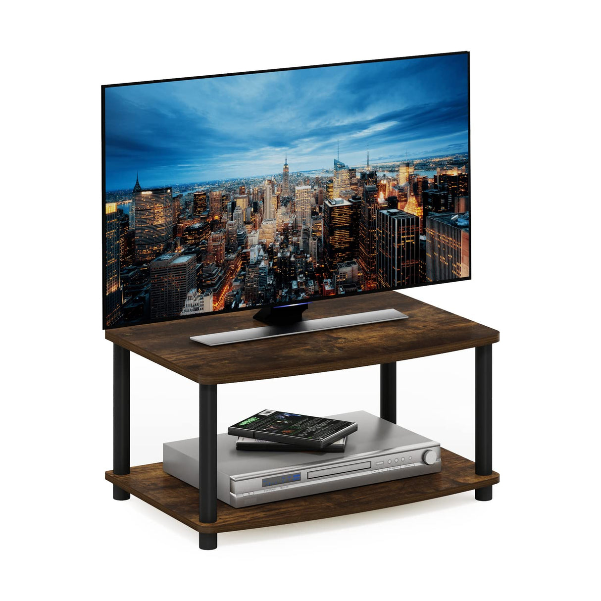 Furinno Turn-N-Tube No Tools 2-Tier Elevated TV Stand, Amber Pine/Black Furinno