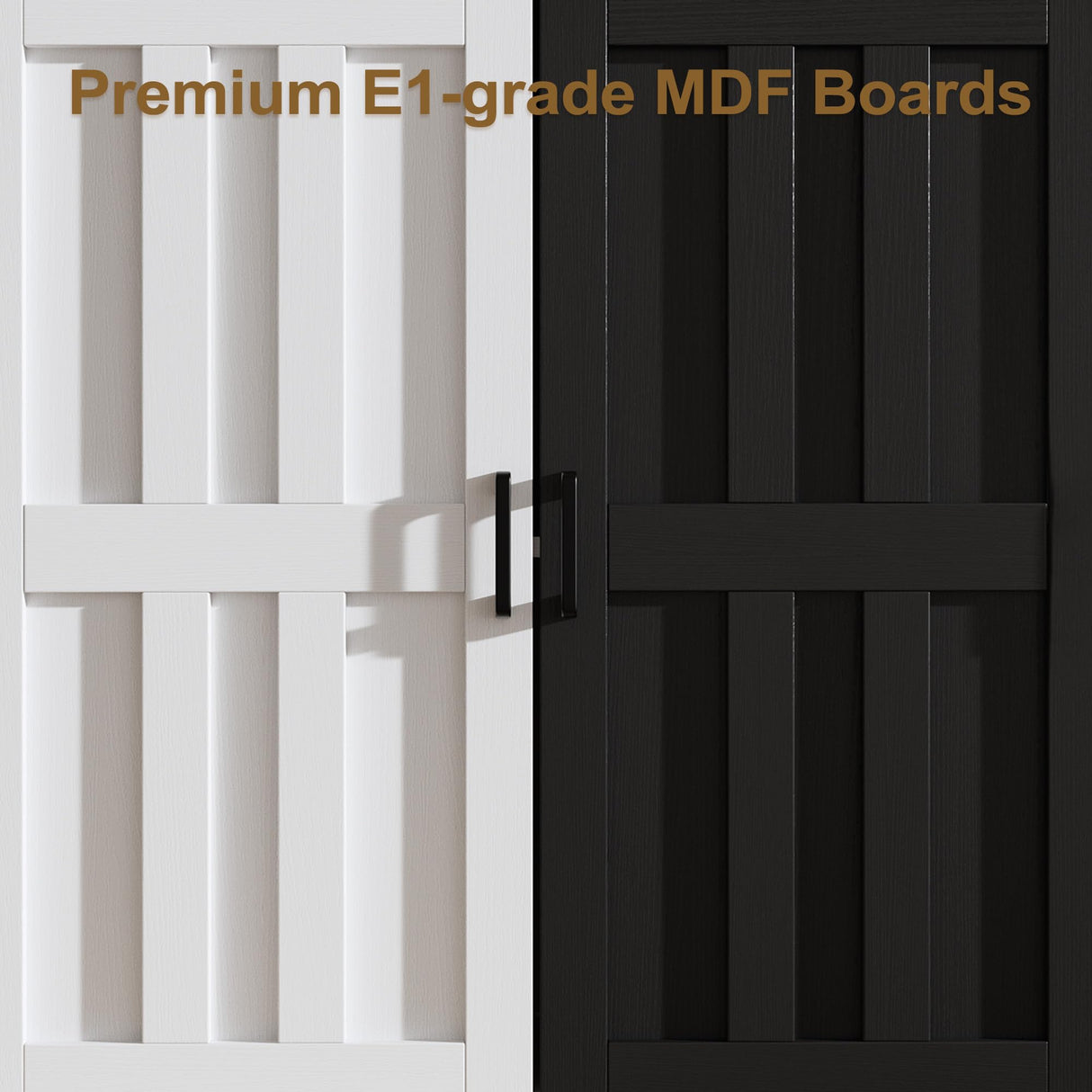 Modern Farmhouse Buffet Cabinet with Storage, 42" Large Sideboard Storage Cabinet with 3 Barn Doors, Coffee Wine Bar Cabinet Wood Table Credenza with Adjustable Shelf for Kitchen Dining Living Room Vividwood