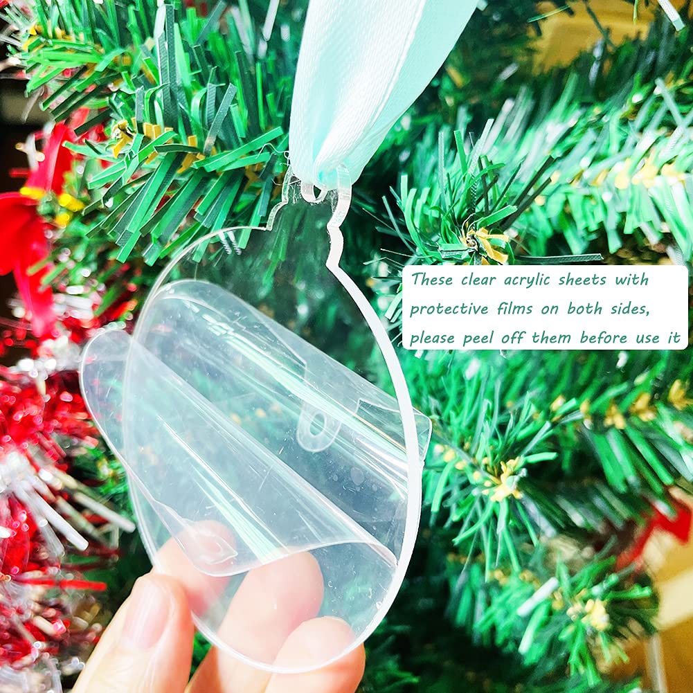 20Pcs 3 Inch Clear Blank Acrylic Christmas Ornaments 2024 Unfinished Round Acrylic Christmas Hanging Ornaments for Christmas Tree Decoration DIY Craft XWAIO