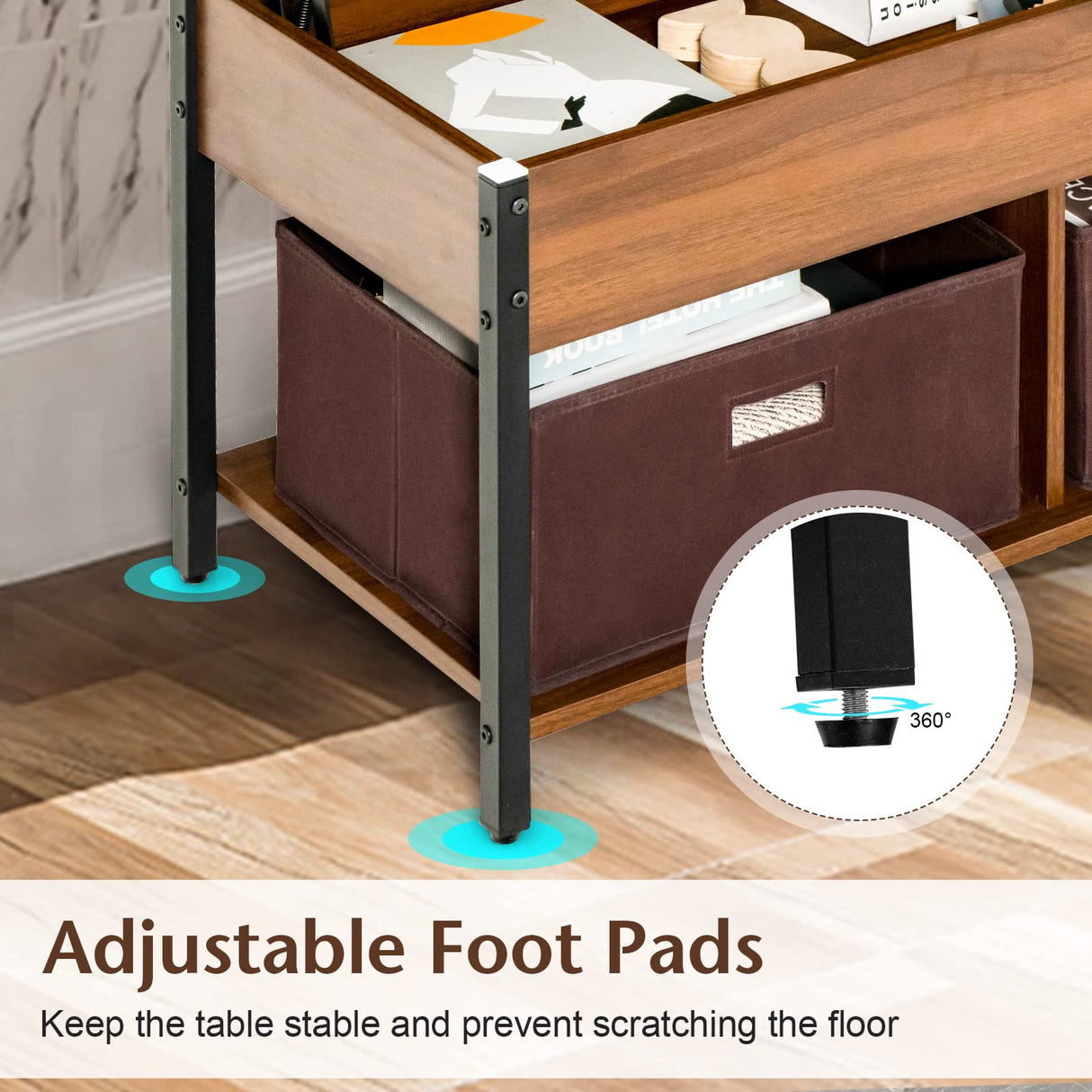 Tangkula Lift Top Coffee Table with Drawers, Multifunctional Pop-up Central Table with Lifting Tabletop, Concealed Compartment & 2 Folding Fabric Drawers, Home Living Room Furniture (Brown) Tangkula