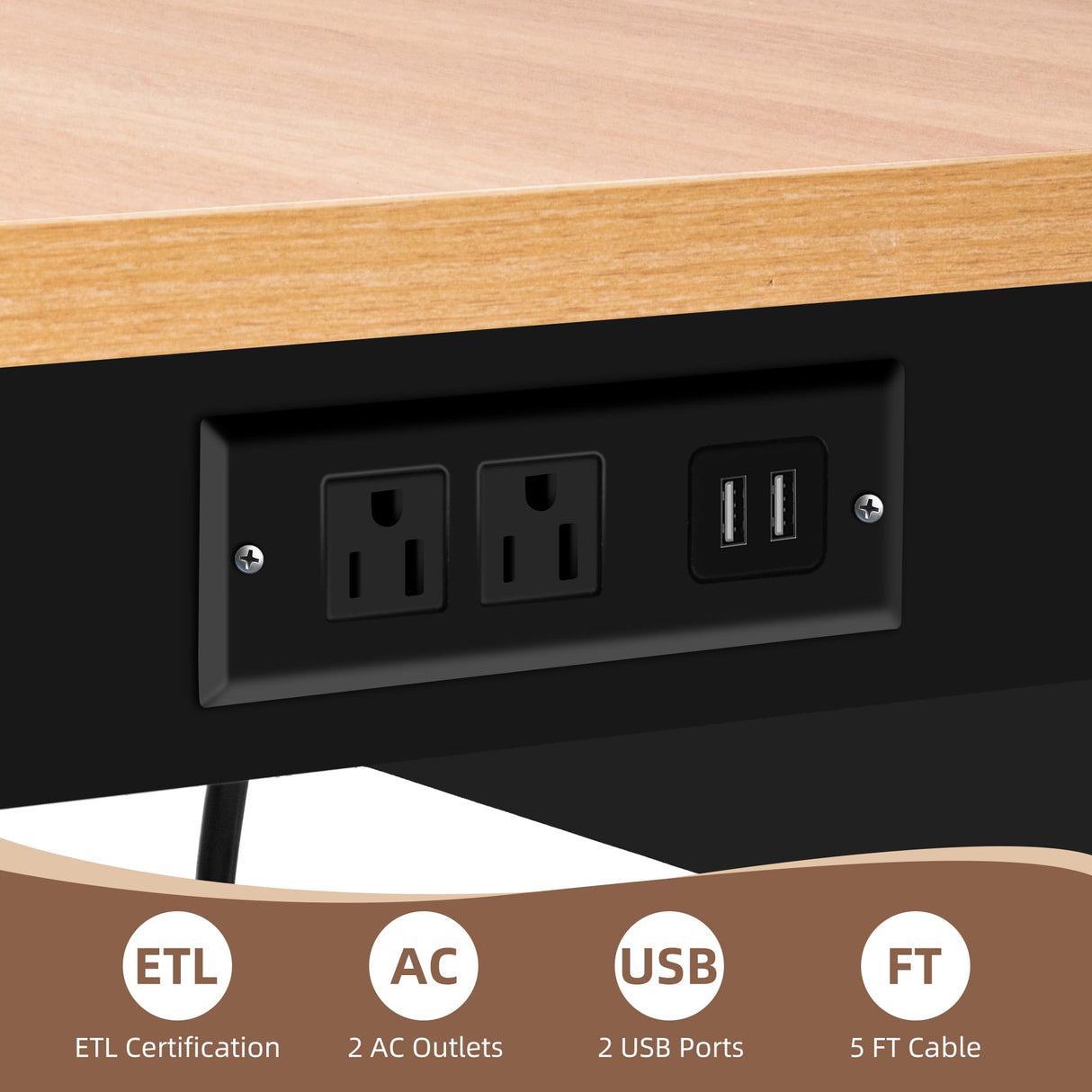 48" Adjustable Workbench with Power Outlets, Work Table for Garage, 2000 LBS Capacity Hardwood Work Bench, Heavy Duty Table for Workshop, Office, Garage, Home spanspace