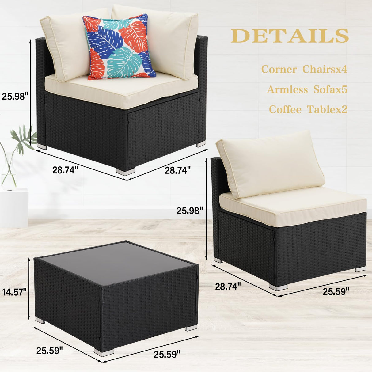 Wonlink 11 Pieces Patio Conversation Set, Rattan Sectional Patio Sofa, Outdoor Wicker Furniture Sets for Porch Deck Poolside Balcony Wonlink