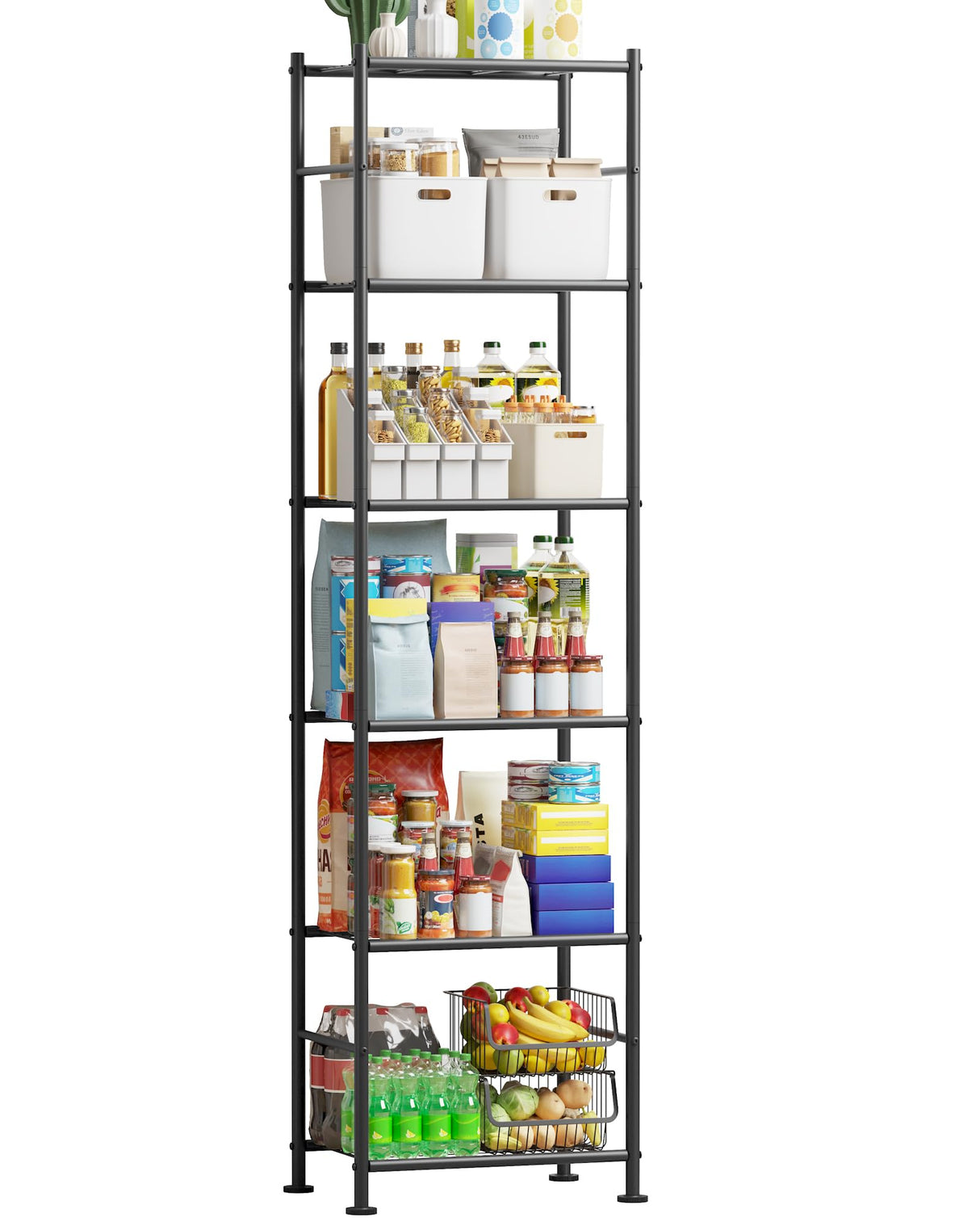 Sakugi Storage Shelves - 6 Tier Shelf Organizer, Sturdy Metal Garage Shelving with Adjustable Leveling Feet, Space-Saving Shelves Organizer for Pantry, Laundry, Kitchen (18" x 12" x 70", Black) Sakugi