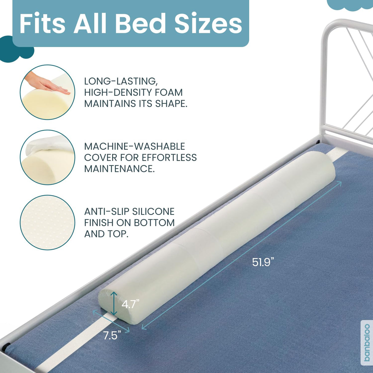 BANBALOO | Bed Bumper for Toddlers 53" | Bed Rails for Queen, King, Twin, Full-Size Bed | Toddler Bed Bumper | Bumpers for Bed | Bed Rail for Toddlers | Bed Barrier for Toddler | Foam Bumper BANBALOO