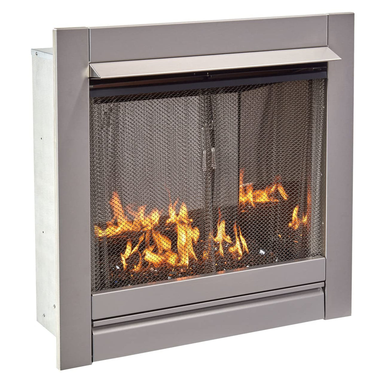 Duluth Forge Ventless Stainless Outdoor Gas Fireplace Insert with Reflective Black Glass Media - 24,000 BTU, Manual Control - Model# DF450SS-G-RBLK Duluth Forge