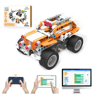 makerzoid STEM Coding Robot Kits for Kids Ages 6+, 26-in-1 Educational Programmable Scratch Coding Robotics Kit, APP RC Robot Jeep Car Birthday Children's Day Gift for Boy Girls(400+ Pcs)