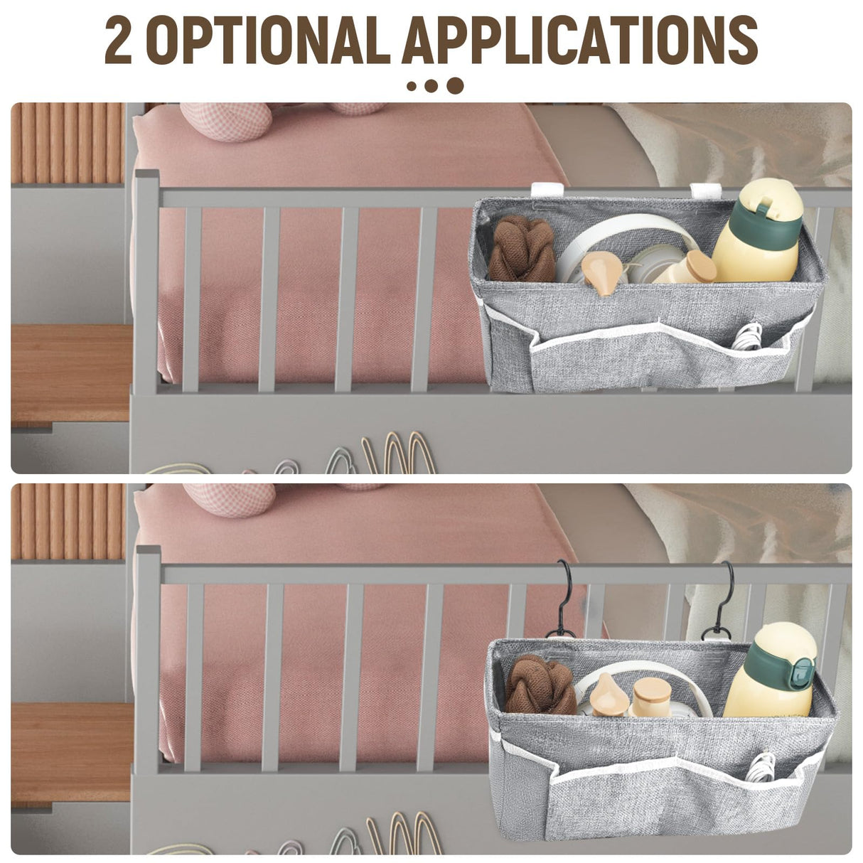Feoqibu Bedside Caddy, bedside organizer, Hanging Organizers, Storage Bags with Self-adhesive on The Back to Hang Over Beds for Headboards, Bunk Bed, Automotive Seat Back Organizers (Grey) Feoqibu