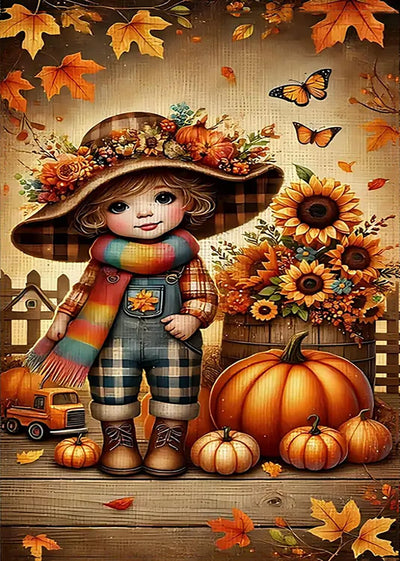 Fall Pumpkin Sunflower Leaf Diamond Art Kits for Adults, 5D Diamond Painting Kits for Adults Beginners, DIY Full Round Drill Diamond Dot Painting Gem Art Kits for Adult, Home Wall Decor 11.8x15.7 Inch