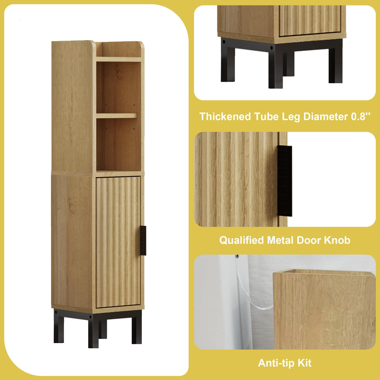 FerniTry Small Bathroom Storage Cabinet, Corner Narrow Toilet Paper Floor Cabinet with Door and Shelves,Bathroom Organizer with Adjustable Shelf, for Small Spaces (Oak) FerniTry