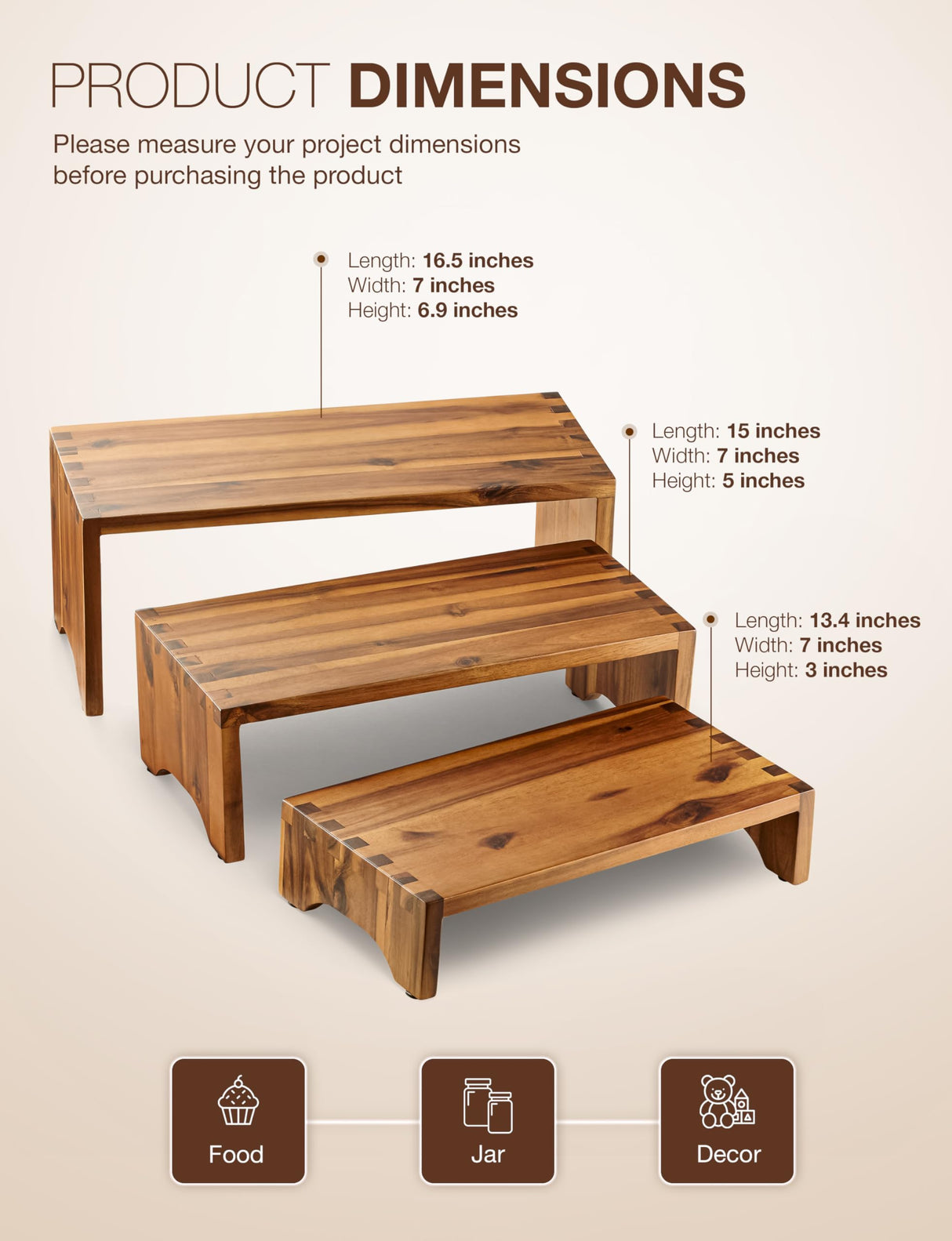 Tidita Acacia Wood Risers Display Stands Set of 3 - Wooden 3 Tier Cupcake Stand - 3 Tiered Riser for Vendors - Decorative Display Risers for Food Desserts Stand, Perfume, Funko POP at Party Wedding Tidita