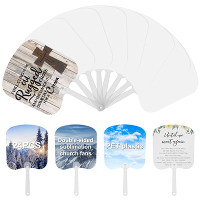 Cevhzoe 12 Pieces Church Fans Handheld Set, Double-sided Sublimation Fans Blank ,PET Plastic Blank Handheld Fan for Church Parties and Crafting (12pcs)