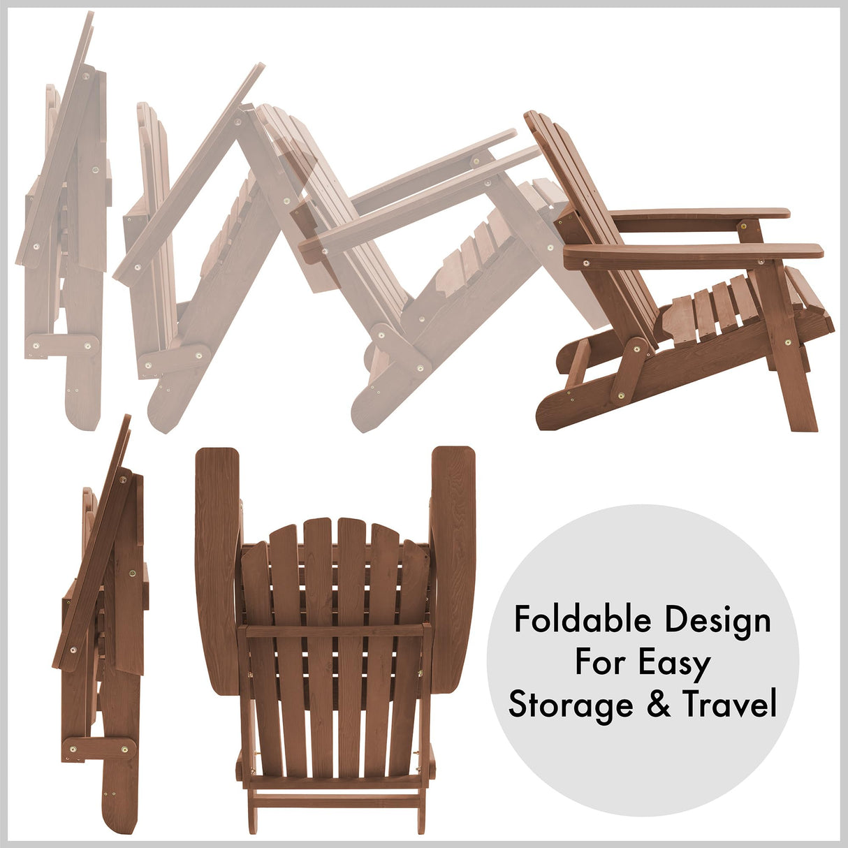 Casafield Oversized Folding Adirondack Chair, Set of 2 Cedar Wood Outdoor Fire Pit Lounge Chairs for Patio, Deck, Yard, Lawn and Garden Seating, Partially Pre-Assembled - Espresso Casafield