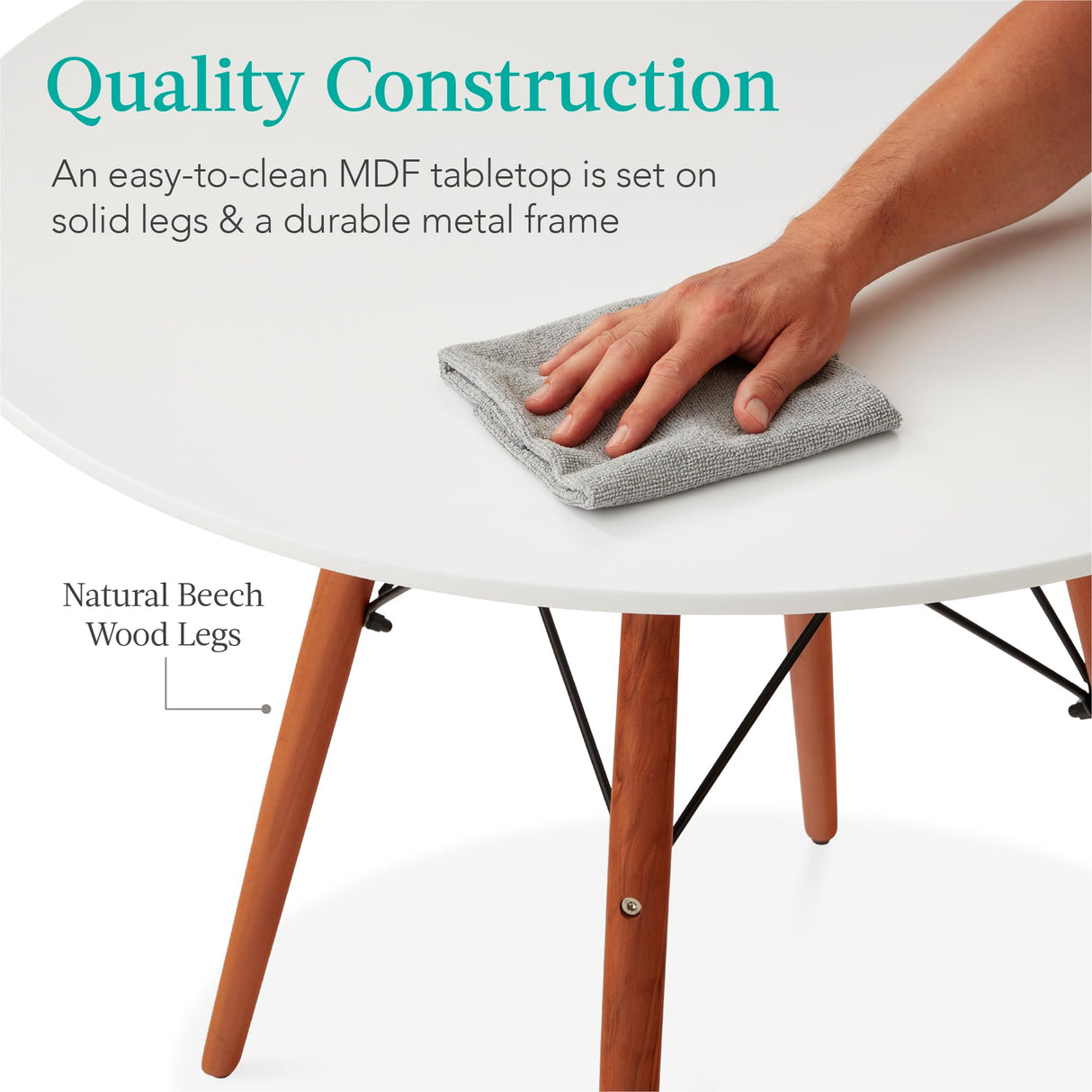 Best Choice Products 35.5in Round Dining Table, Compact Mid-Century Modern Table for 2-4, Home, Kitchen, Apartment w/Beech Wood Legs, Metal Frame - White Best Choice Products