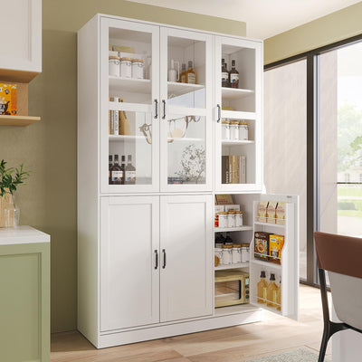 VOWNER 78.7'' Tall Large Bookcase with Glass Doors, Bookshelves Storage Cabinet with Door Shelves, Freestanding Display Organizer for Living Room, Home Office, White