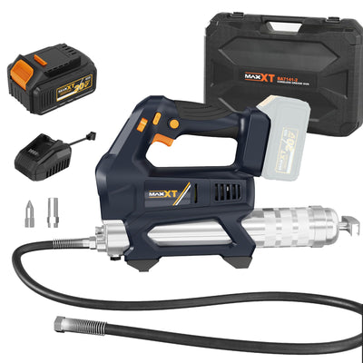MAXXT Heavy Equipment Grease Gun Cordless, Max 20000 PSI 20V Grease Gun Battery Powered with 4.0Ah Battery and Quick Charger, 40” Long Hose and LED Light, 6 Speed Electric Grease Gun