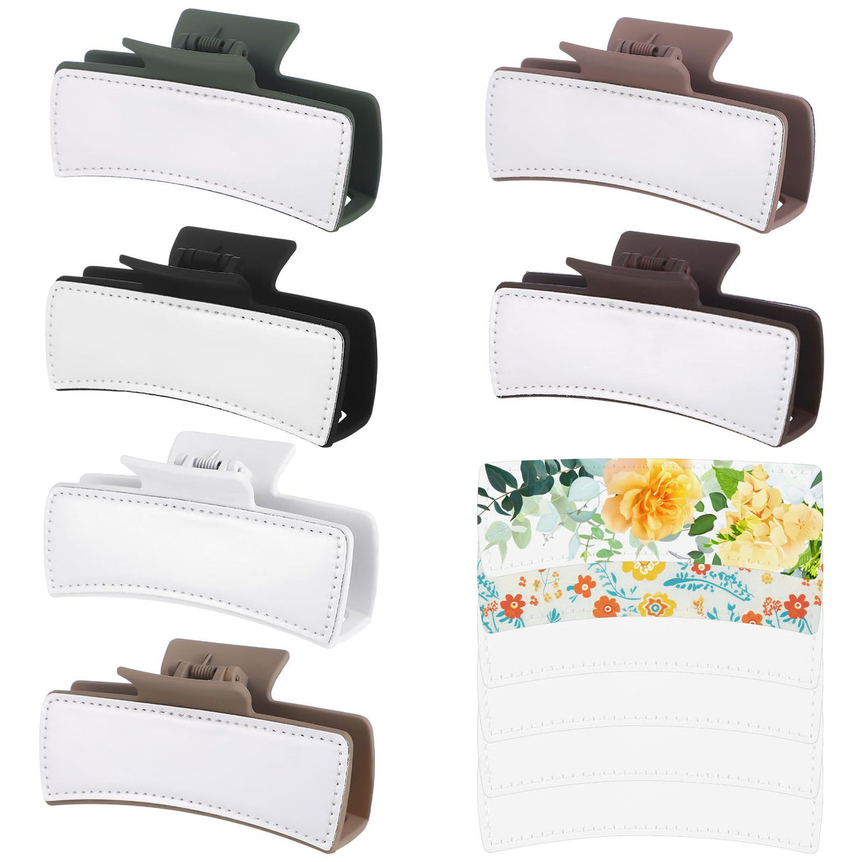 Yuxung 12 Pcs Hair Claw Clips Cover Sublimation Blanks with 6 Pcs Hair Claw Clips Sublimation Hair Claw Clips Cover Blanks 4" 4.1" 4.2", PU Leather for Hair Clips and Claw Clips (Neutral Color) Yuxung