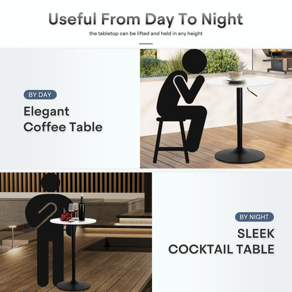 Athena Collection Round Bar Table, Adjustable Height Pub Table, 23.5'' Plain White Design High Top Table with MDF Desktop, for Bar/Pub/Bistro/Cocktail (White) Athena Collection