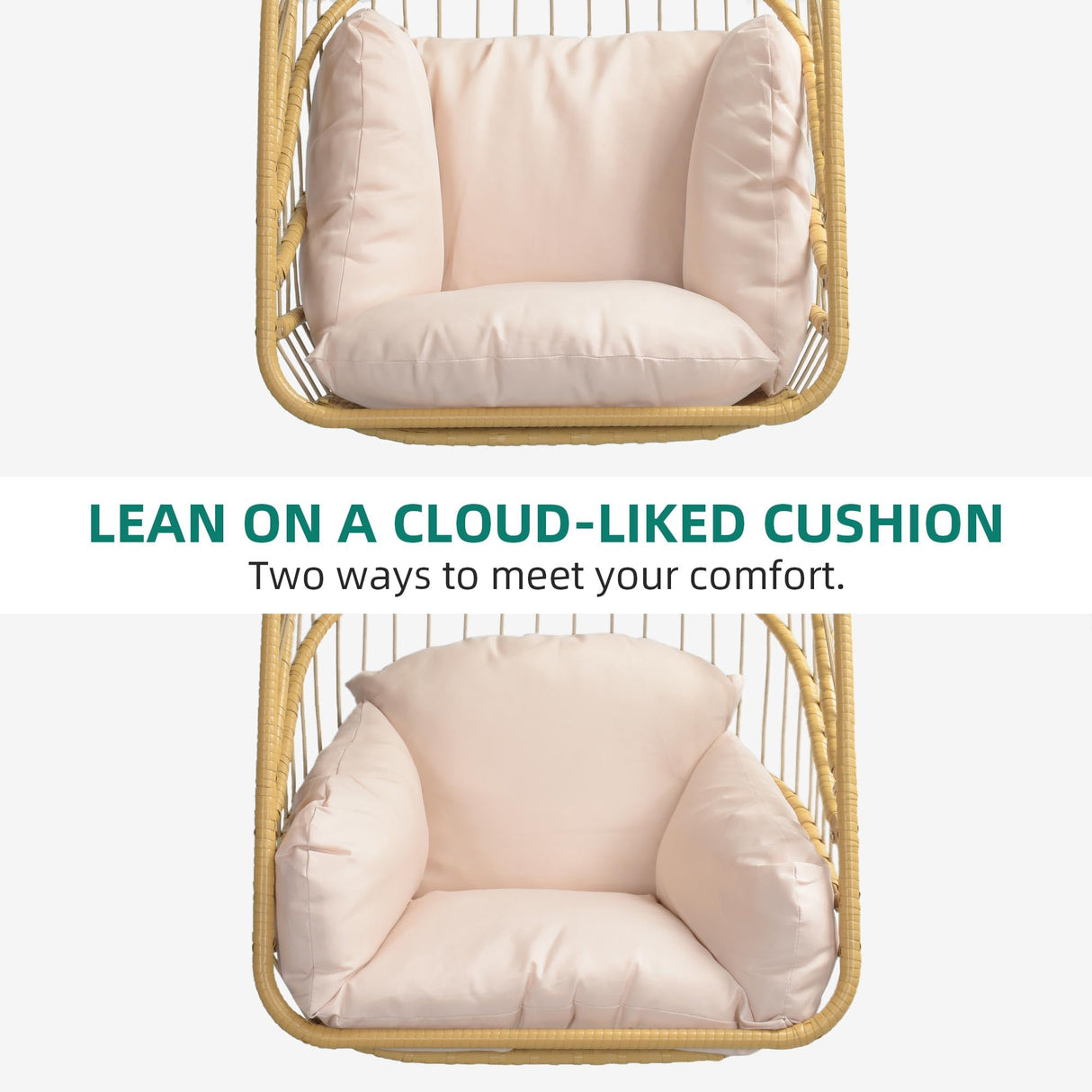 YITAHOME Wicker Swing Egg Chair with Cushions 350lbs, Foldable Hanging Basket Chair W/Stand Rattan Hammock Chair for Outdoor, Indoor, Patio, Bedroom - Beige YITAHOME