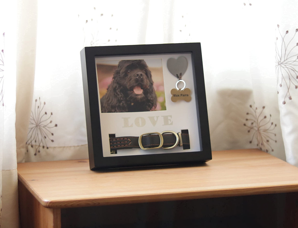 Daily Power-tivity Pet Memorial Picture Frame Shadow Box - Dog Gift Keepsake wCollar Mount and Heart Hook Forever In Memory, Remembrance Show Sympathy For Your BONUS TWO Mattes to choose from, Black Daily Power-tivity