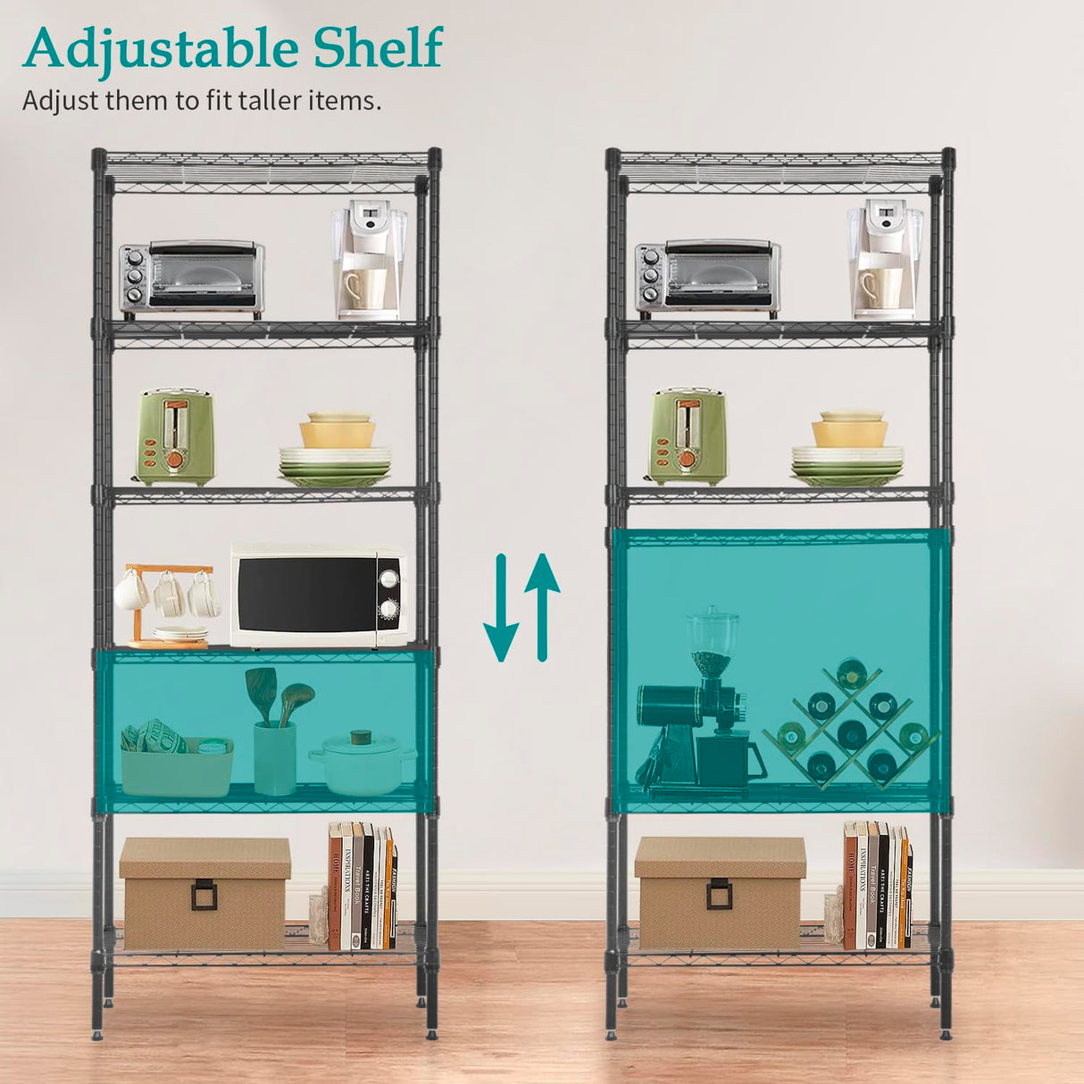 PayLessHere | 6-Tier Wire Shelf | 23"x13"x59" | Black | Adjustable Racks | Heavy-Duty Storage Shelves, Holds Upto 1500 lbs | Rust-Resistant, No-Tool Assembly | for Home, Garage Shelving PayLessHere