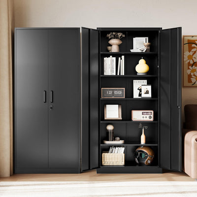 Letaya Metal Black Storage Cabinet with Lock-71 Tall Metal Pantry Cabinets,5 Adjustable Shelves and Lock Door for Home,Office,Warehouse,Utility Room
