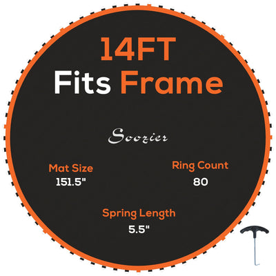 Soozier Trampoline Replacement Mat, Fits 14' Trampoline with 80 V Hooks & 5.5" Springs, Trampoline Mat with 8 Rows of Stitching & Spring Pull Tool Spring & Frame not Included, Orange