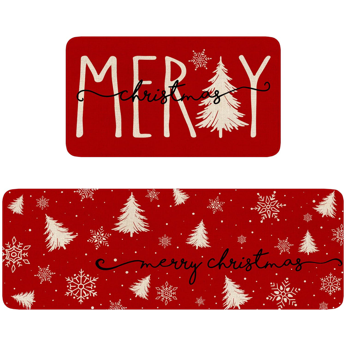 Eikunn Red Christmas Kitchen Rugs Set of 2 Xmas Trees Snowflake Kitchen Mat for Floor Winter Holiday Non-Slip Kitchen Sink Mats Kitchen Decor Doormat+Runner Rug Eikunn