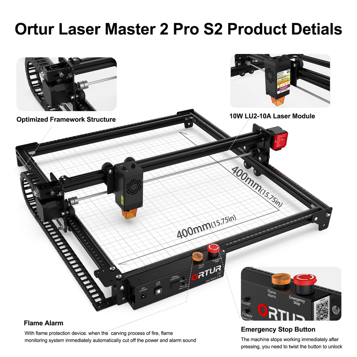 Ortur Laser Master 2 Pro S2 10000mW Laser Engraver, High Precision Laser Engraving Machine, 15,000mm/min Efficient Laser Engraver for Wood and Metal, Acrylic Glass Leather, Laser Class 4 Ortur