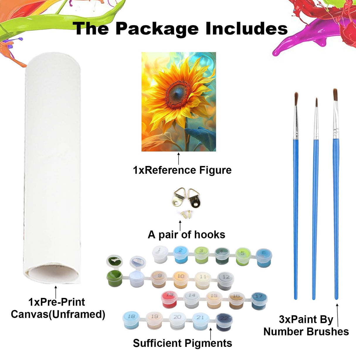 NEWENMO Paint by Numbers Kit for Adults, Sunflower Paint by Numbers on Canvas Unframed, Sunflower Paint by Numbers DIY Oil Painting Perfect for Beginner, Craft, Hobbies and Home Wall Decor 12x16 Inch NEWENMO