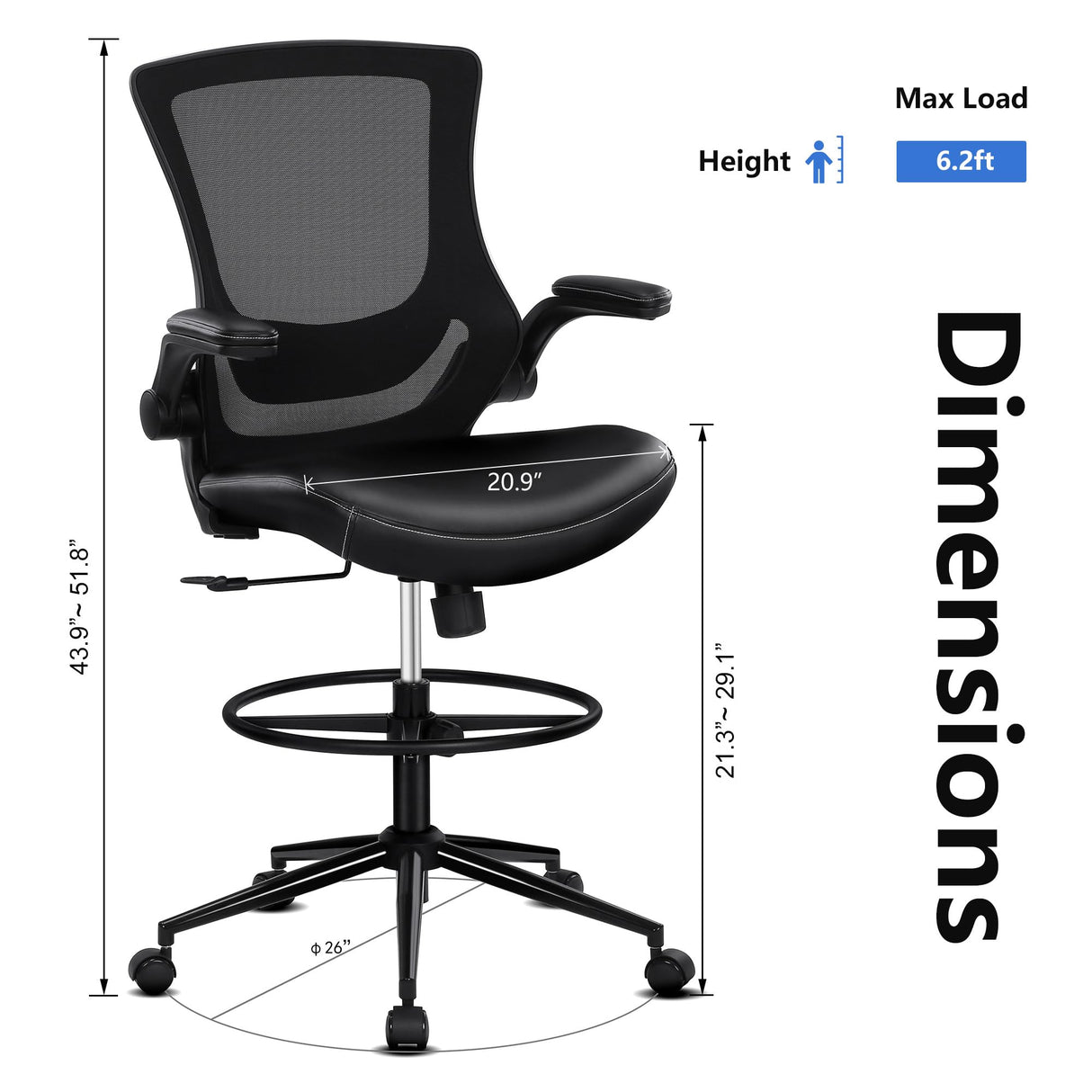 Misolant Tall Office Chair for Standing Desk, Drafting Chair with Foot Ring, Recline Office Drafting Chair, Standing Desk Chair with Adjustable Lumbar Support, PU Leather High Office Chair Misolant