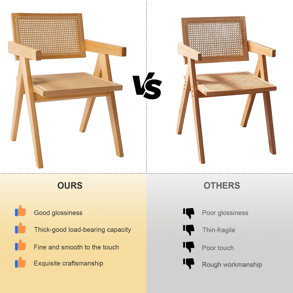 comfy to go Rattan Dining Chairs Set of 4, Wooden Armchair Cane Kitchen Chairs with Arms, Light Walnut Color comfy to go