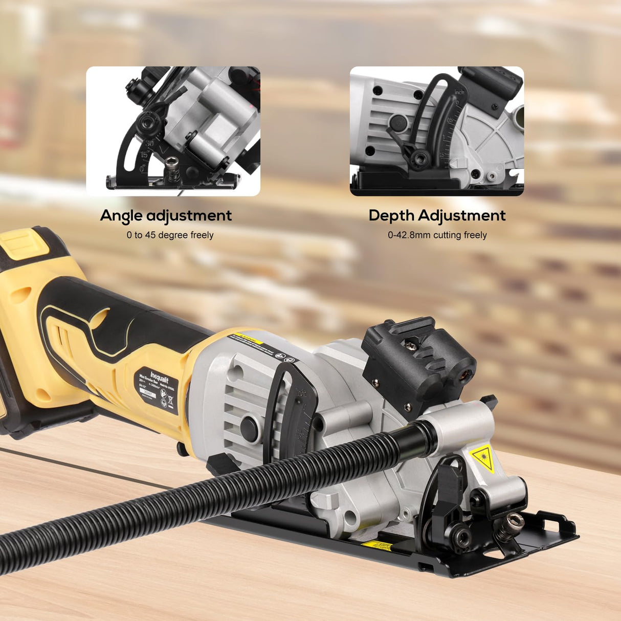 Inequalit 4-1/2 Inch Mini Circular Saw, 3400 RPM Cordless Circular Saw with Laser Guide, Rip Guides, 2 Blades (24T Wood + 60T Metal), Max Cutting Depth 1-11/16" (90°), 1-1/8" (45°)" Inequalit