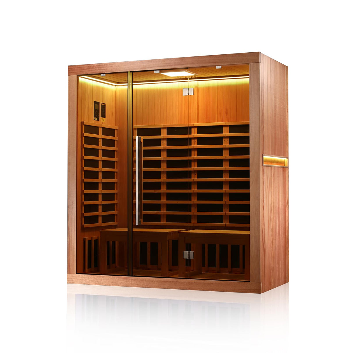 INFRADELUX 2-3 Person Infrared Sauna - Far Infrared Heating, Bluetooth Speakers, Okoume and Hemlock Wood, Movable Seat for Personalized Comfort INFRADELUX