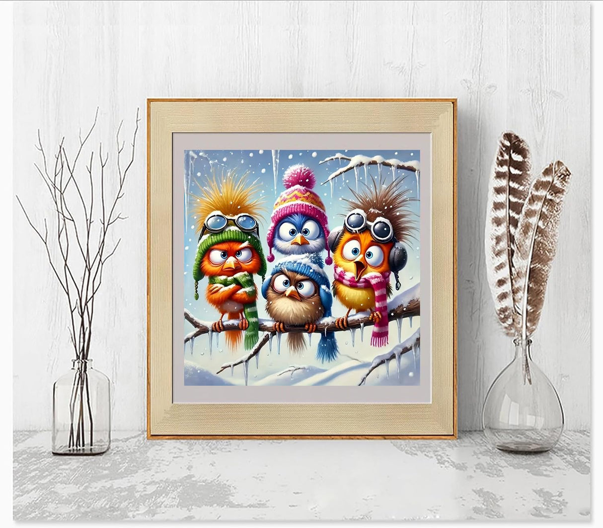 Birds Diamond Art Kits for Adults, 5D Full Round Drill Diamond Painting Kits for Adults Beginners,DIY Diamond Painting Gem Art Kits for Gift Home Wall Decor 14x14inch EIBEILI