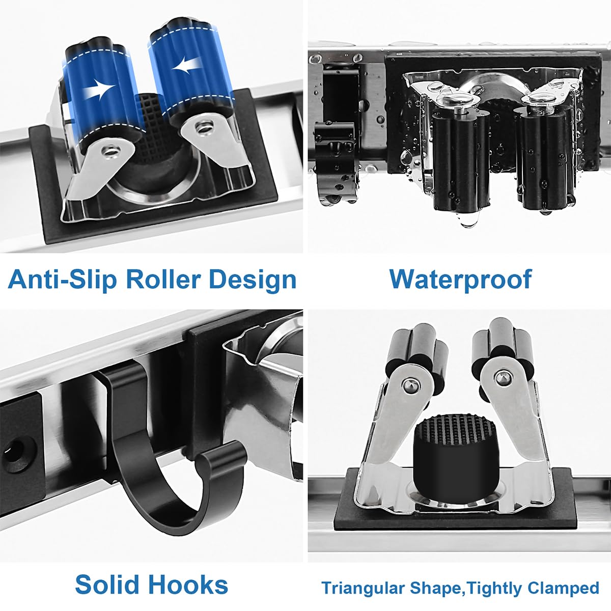 Mop and Broom Holder Wall Mount Metal Heavy Duty Utility Hooks Broom Organizer Garage Storage Systems Tool Racks for Home Laundry Garden Kitchen Organization (Black, 1 Pack 4R5H) Piyl