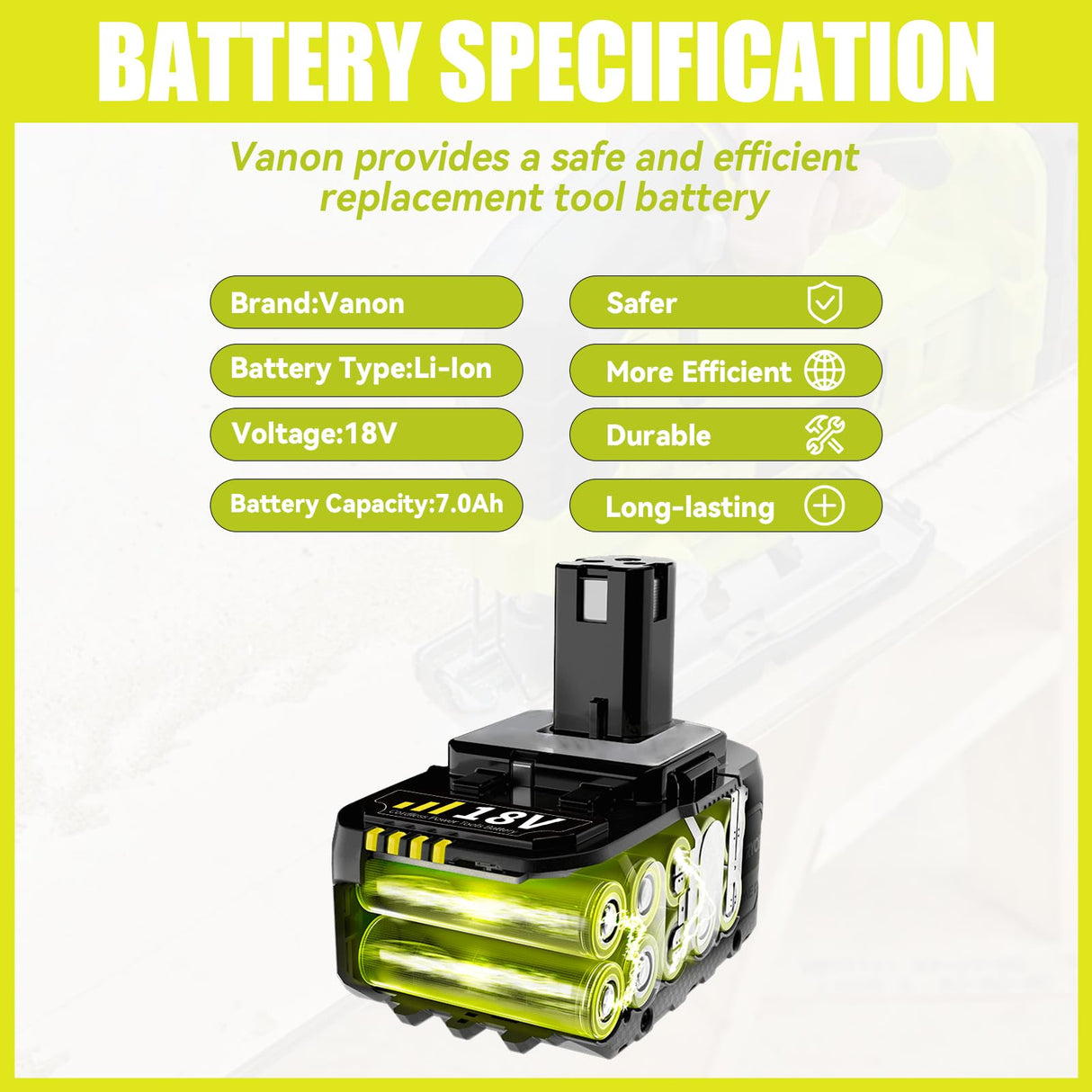 VANON Replacement for Ryobi 18V Battery 7.0Ah Lithium ion 18 Volt Batteries Replacement for Ryobi One 18V Cordless Tools P108 P107 P105 P104 P103 2Pack VANON