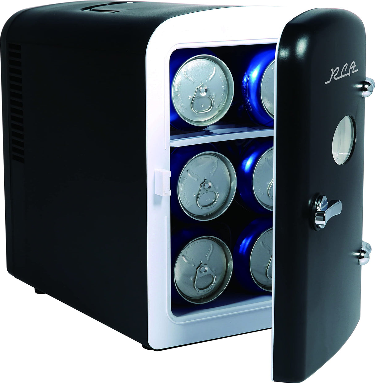 ARCTIC CHEF RMIS129-BLACK Mini Retro 6 Can Beverage Refrigerator-Black, 0.15 Cubic feet RCA