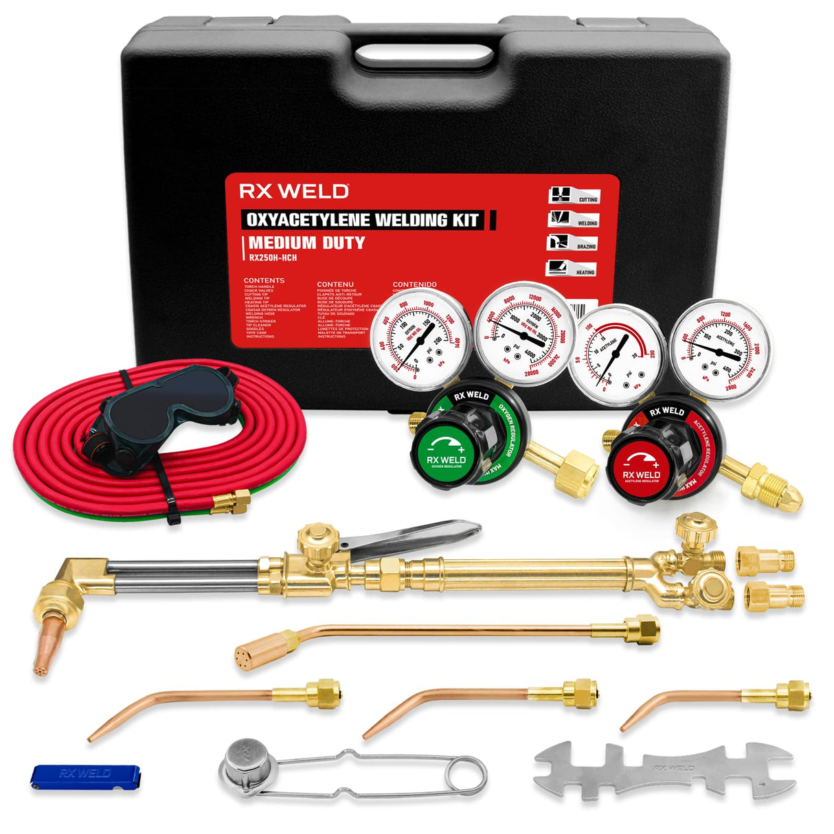 RX WELD Medium Duty Oxy Acetylene Torch Kit with Check Valves, Heating Nozzle-6-MFA-1 Gas Cutting Welding Brazing RX WELD