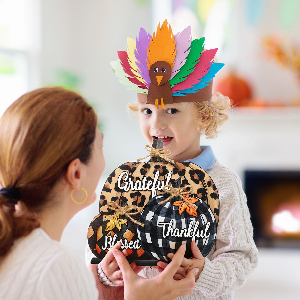 Soaoo Fall Pumpkin Sign Decoration 11 Inch Wooden Pumpkin Table Centerpiece Thanksgiving Autumn Pumpkin Tabletop Sign Blessed Grateful Thankful Sign for Thanksgiving Fall Harvest Home Farmhouse Decor Soaoo