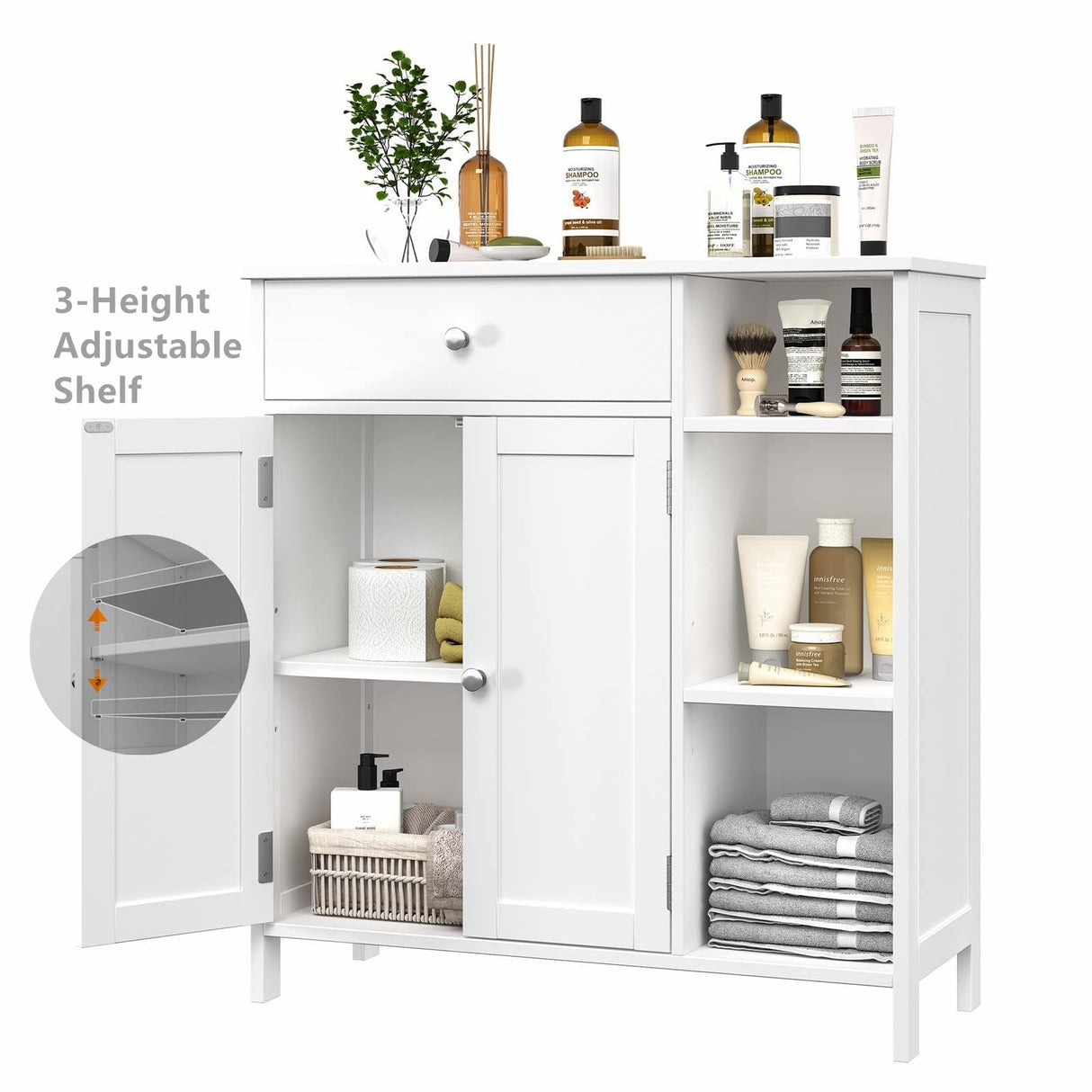 Irontar Bathroom Cabinet with Doors, Bathroom Floor Cabinet with Drawer & Adjustable Shelf, Kitchen Cupboard, Storage Cabinet for Living Room, Entryway, White CWG001W Irontar