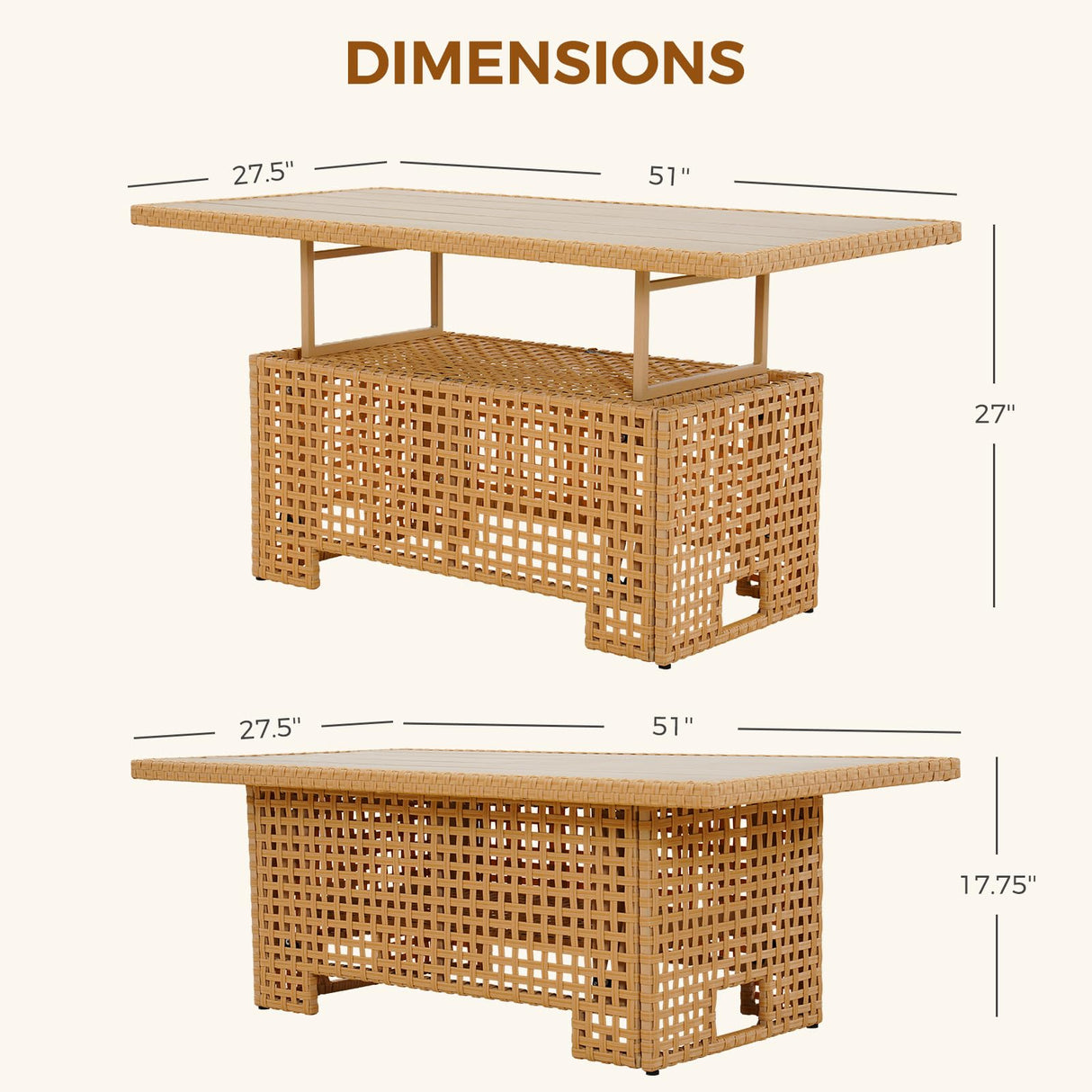 Grand patio 11-Piece Wicker Patio Furniture Set with Lift Top Coffee Storage Table, Outdoor Conversation Set Sectional Sofa with Water Resistant Thick Cushions, Cream Grand patio