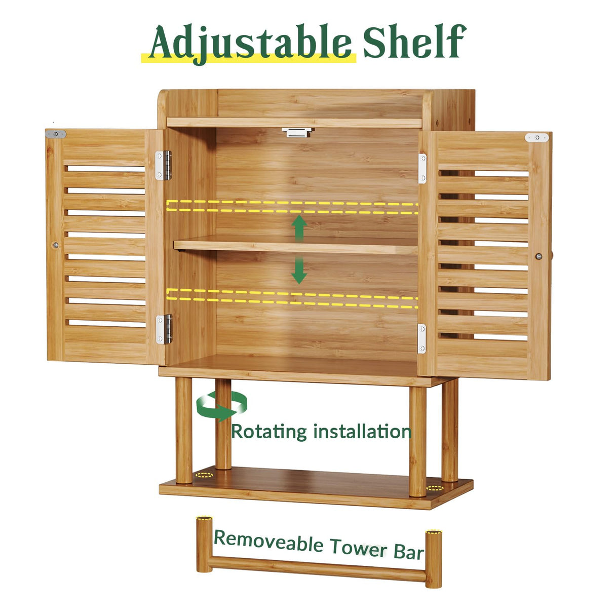 AmazerBath Bathroom Wall Cabinets, Bamboo Medicine Cabinets with Towel Bar, Wall Mounted Storage Cabinet with Adjustable Shelves, 2 Doors Over The Toilet Storage for Small Spaces,8.3x16.5x26.6 Inches AmazerBath