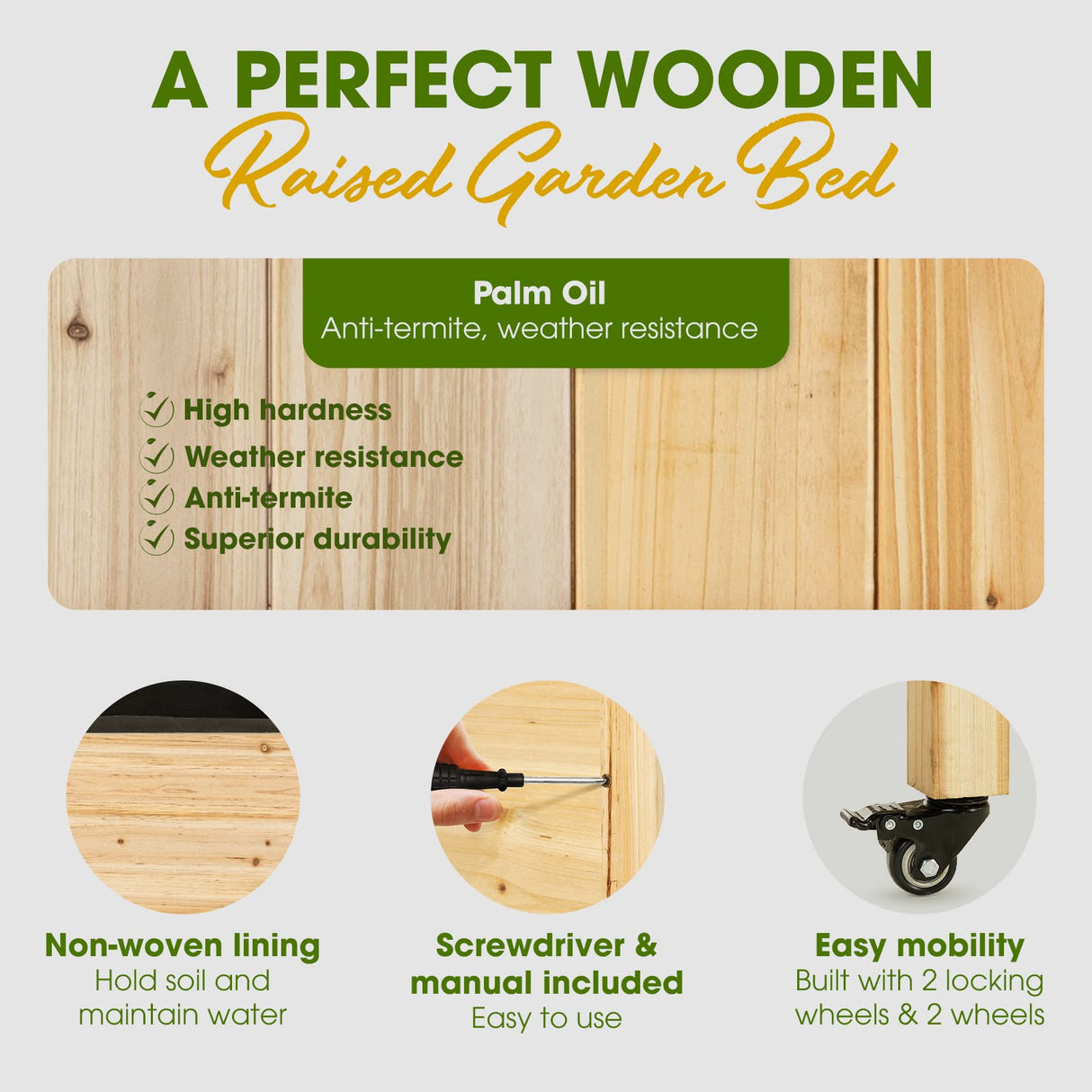 Idzo Raised Garden Bed with Legs, Durable Elevated Garden Box with Wax Oil Coated, 48x24x32in Wood Planter with Big Planter Box Load Up to 260 Pounds, Ergonomic Height for Convenient Plants Care IDZO