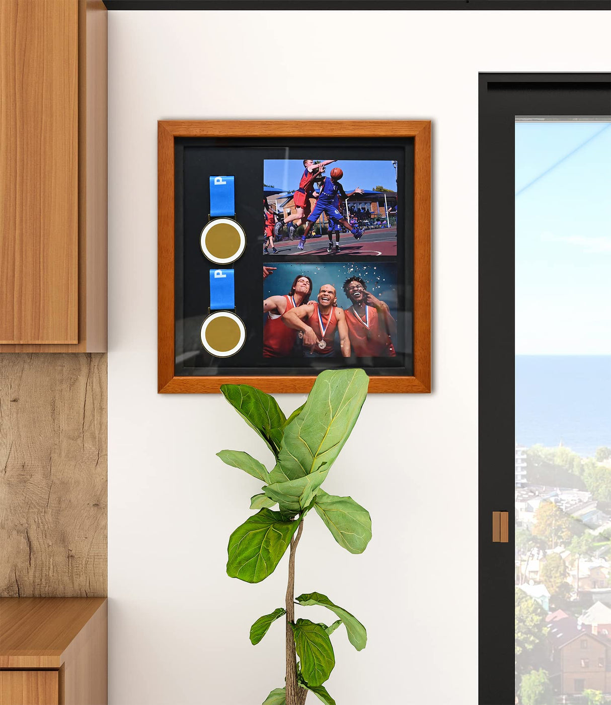 6 Medals Shadow Box Display Case, Solid Wood Sport Medal Display Frame, Medal Photo Frame, Perfect for Marathon, Runner, Awards, War Military, Race wisnew